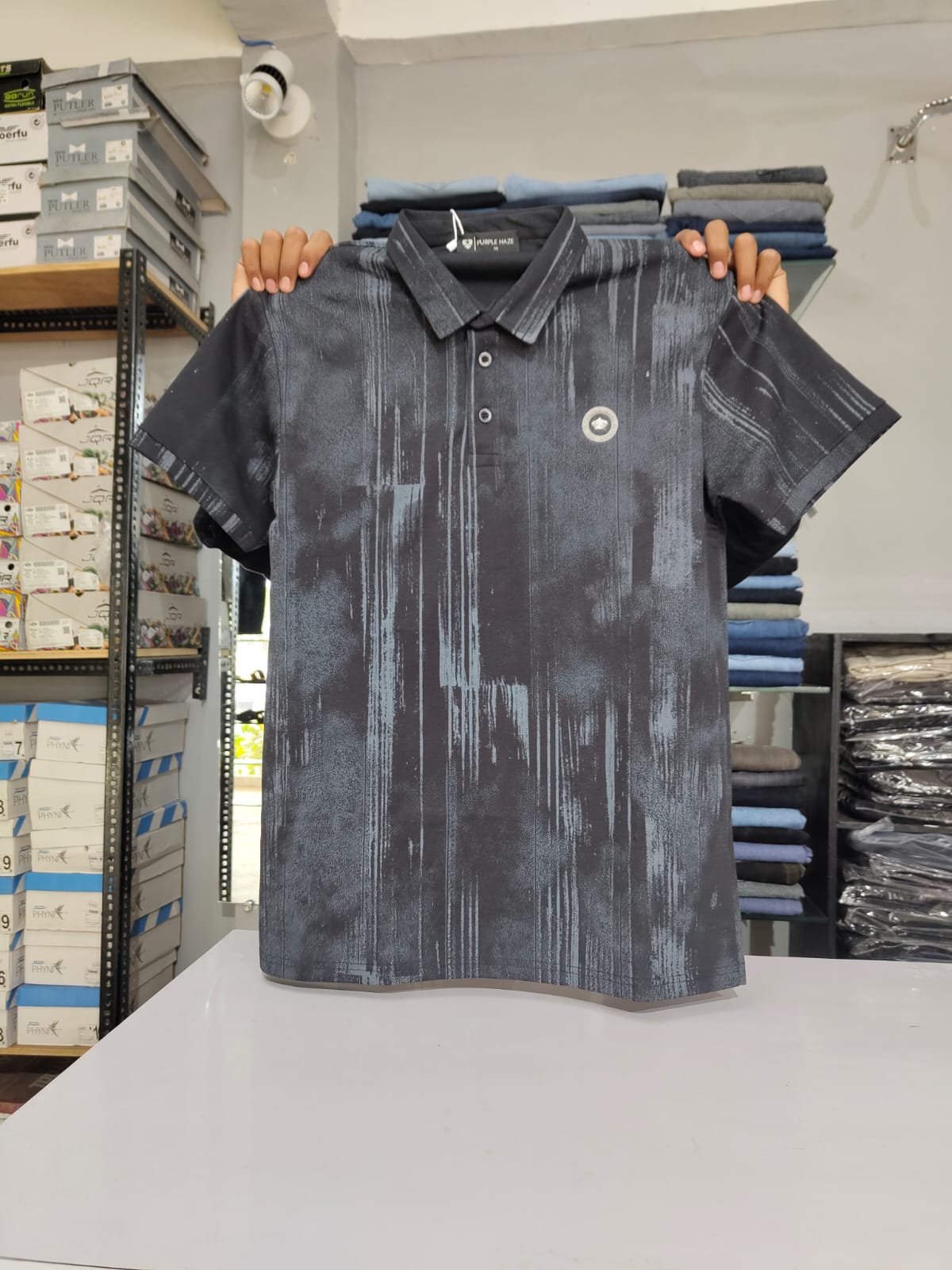 Men’s Printed Polo T-Shirt – Peach Pattern Design